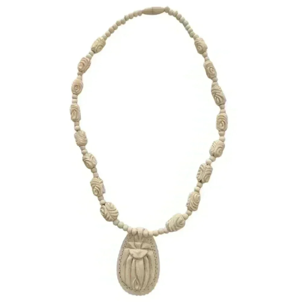 Vintage 60’s Carved Bone Necklace with Abstract Pendant,Vintage Boho Hand Carved
